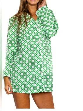 Toss Design Lattice Print Nightshirt Green White